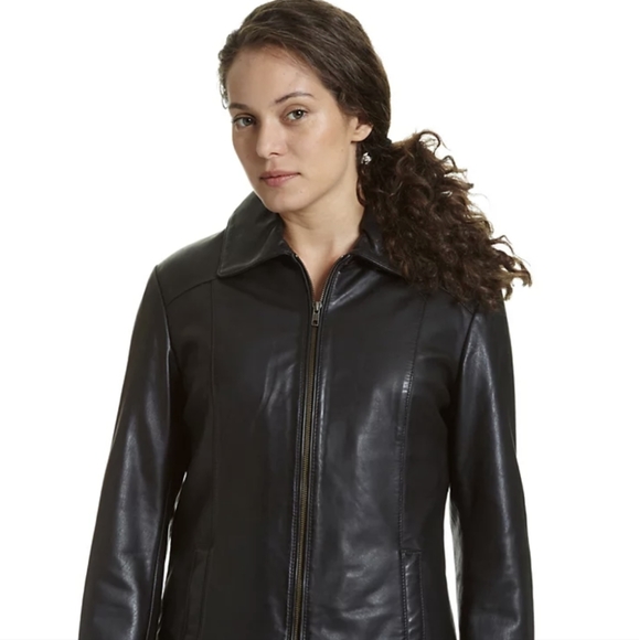 Nine West Leather Zip Up Jacket